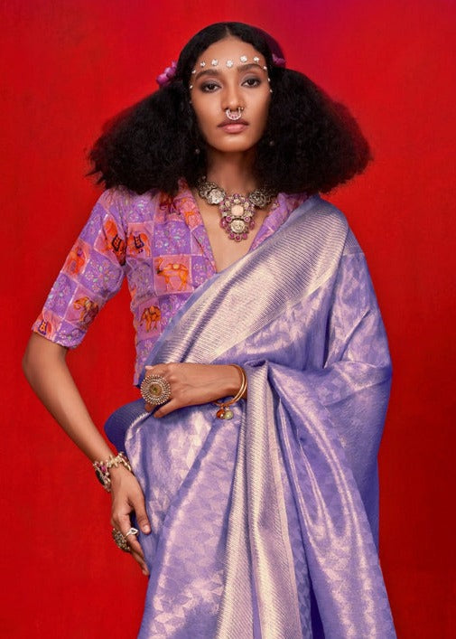 Lavender Purple Banarasi Tissue Silk Handloom Saree