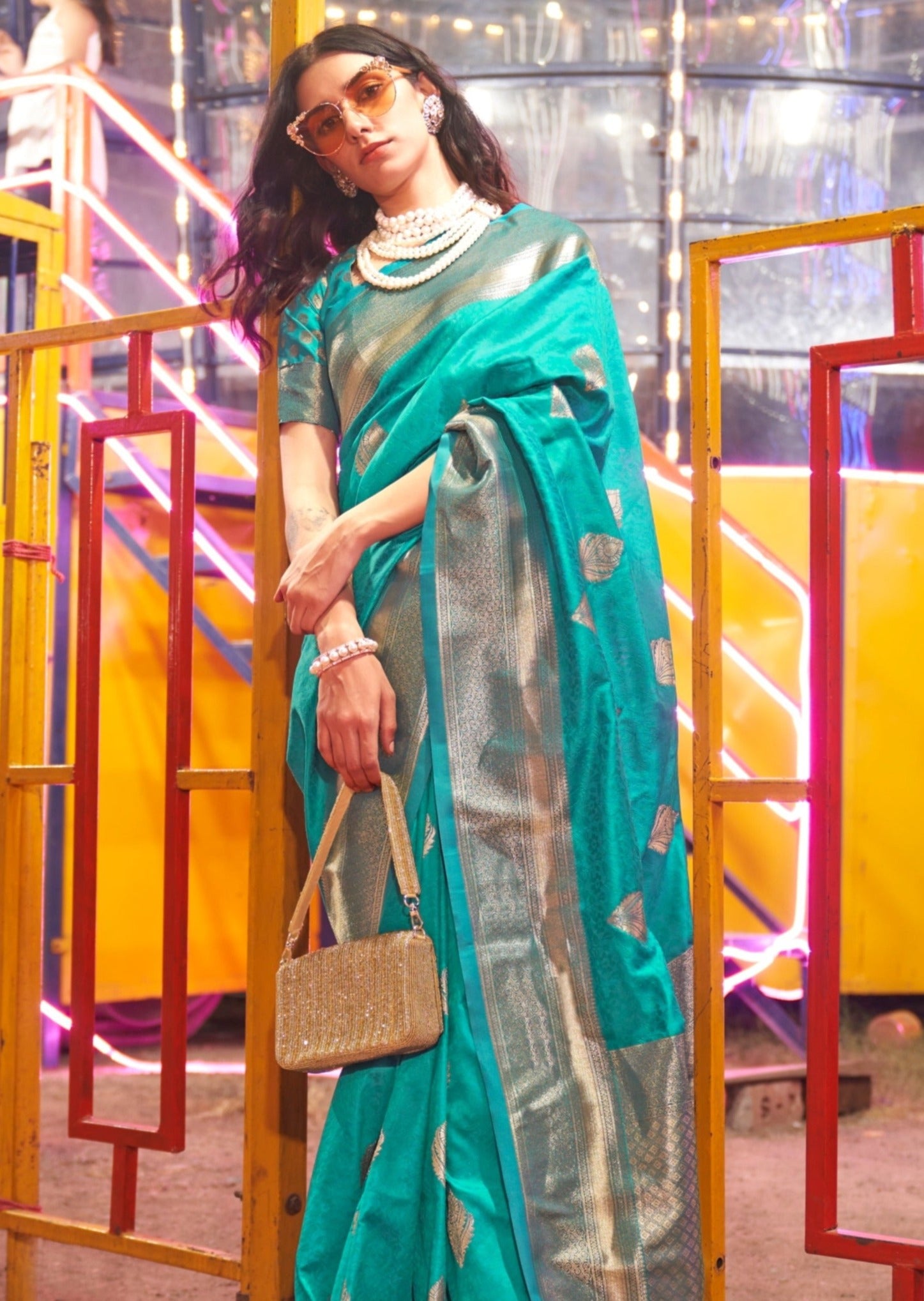 Seafoam green color handloom saree.