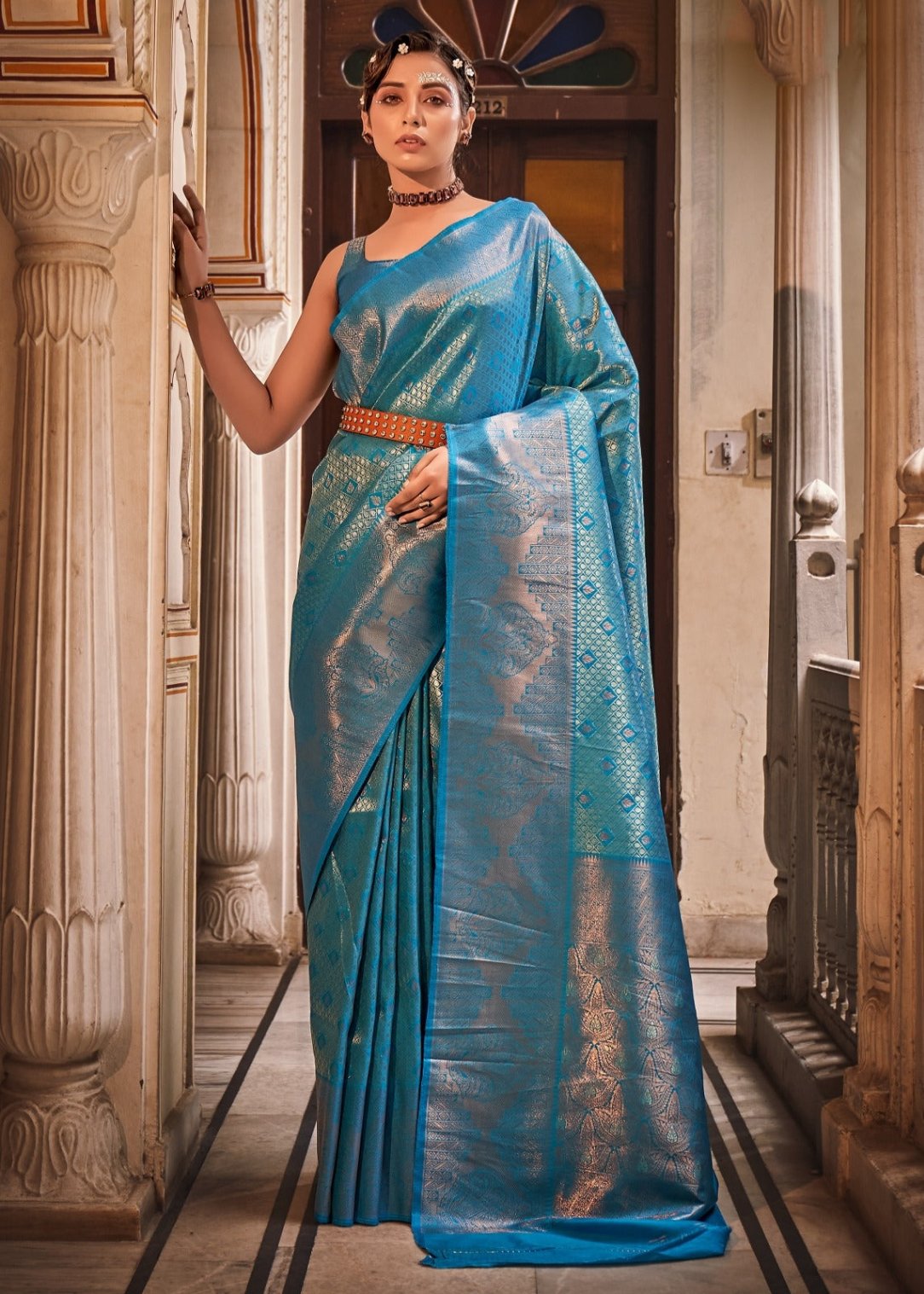 Blue Kanjivaram Silk Bridal Saree Online Shopping For Wedding SALE Sunasa