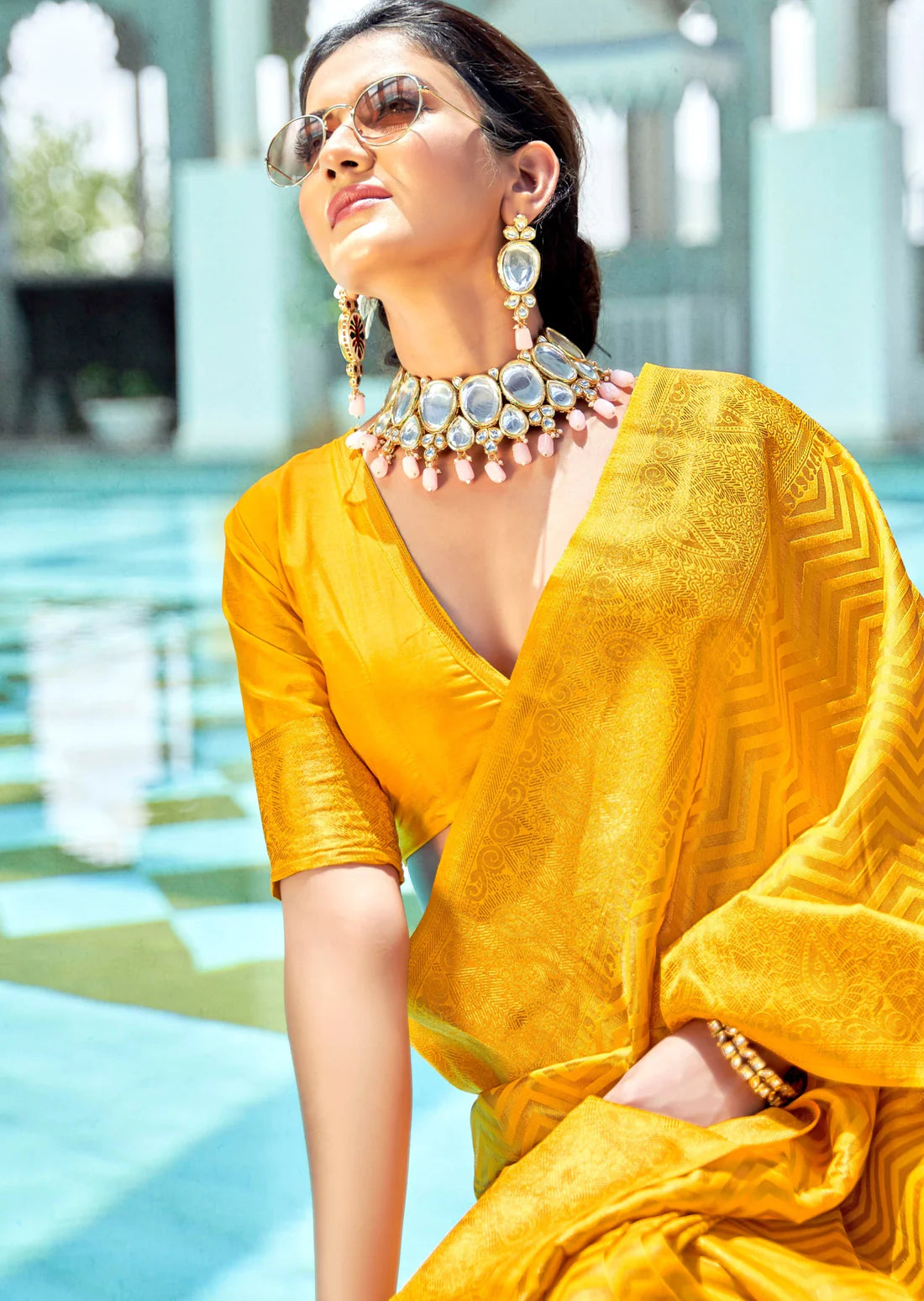 Saree for haldi ceremony function for bride online.