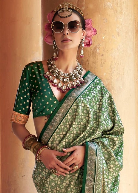 Emerald Green Designer Patola Silk Saree