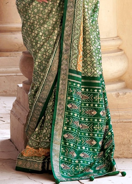 Emerald Green Designer Patola Silk Saree