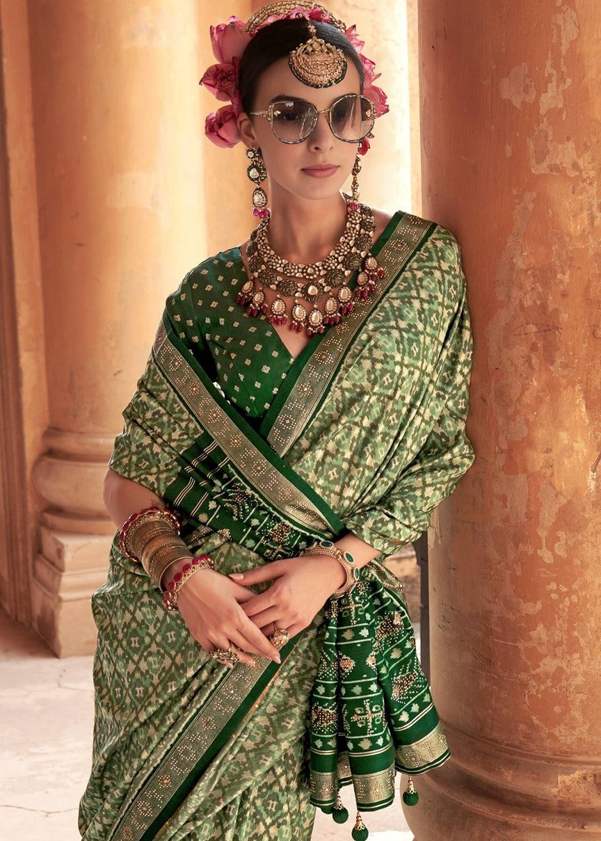 Emerald Green Designer Patola Silk Saree