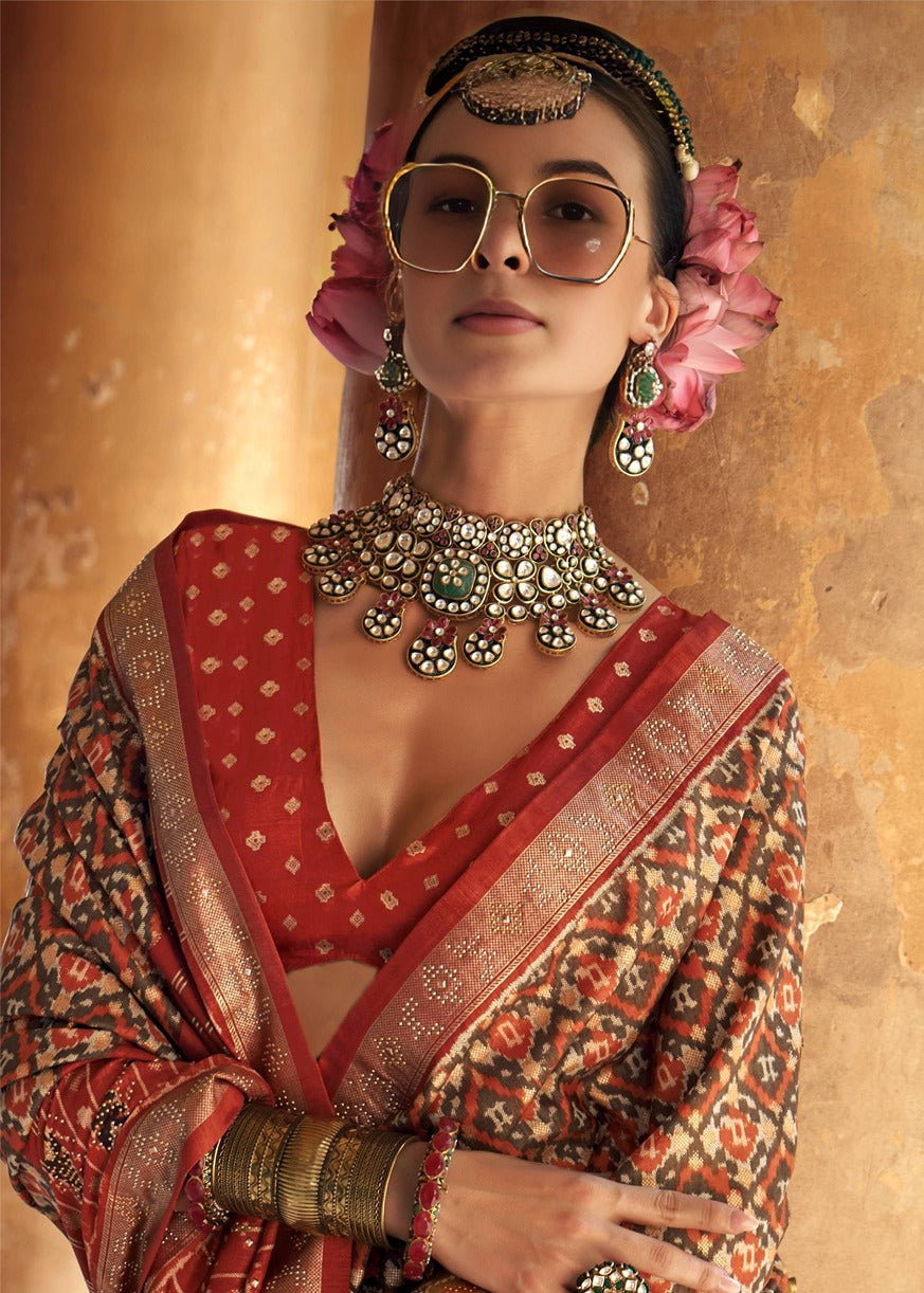 Rust Orange Designer Patola Silk Saree