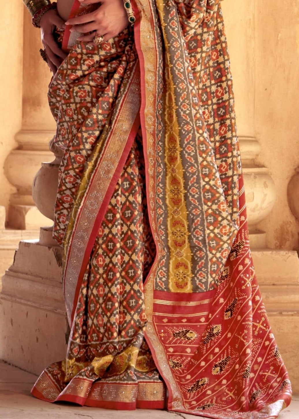 Rust Orange Designer Patola Silk Saree