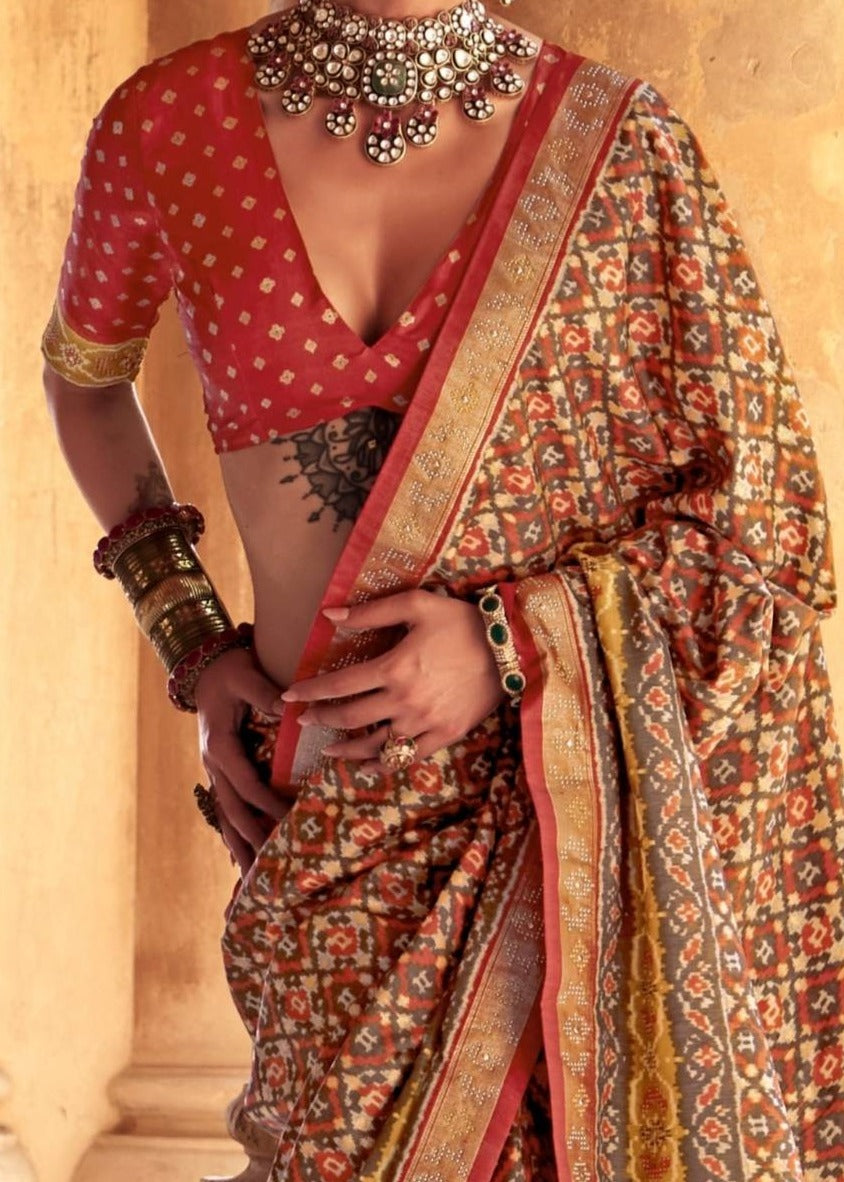 Rust Orange Designer Patola Silk Saree