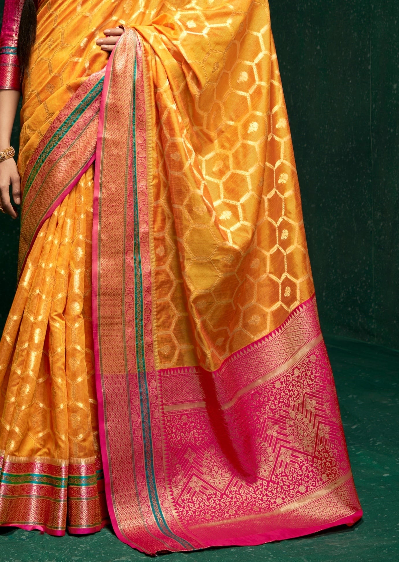 Pure Handloom Banarasi Cotton Silk Yellow Saree
