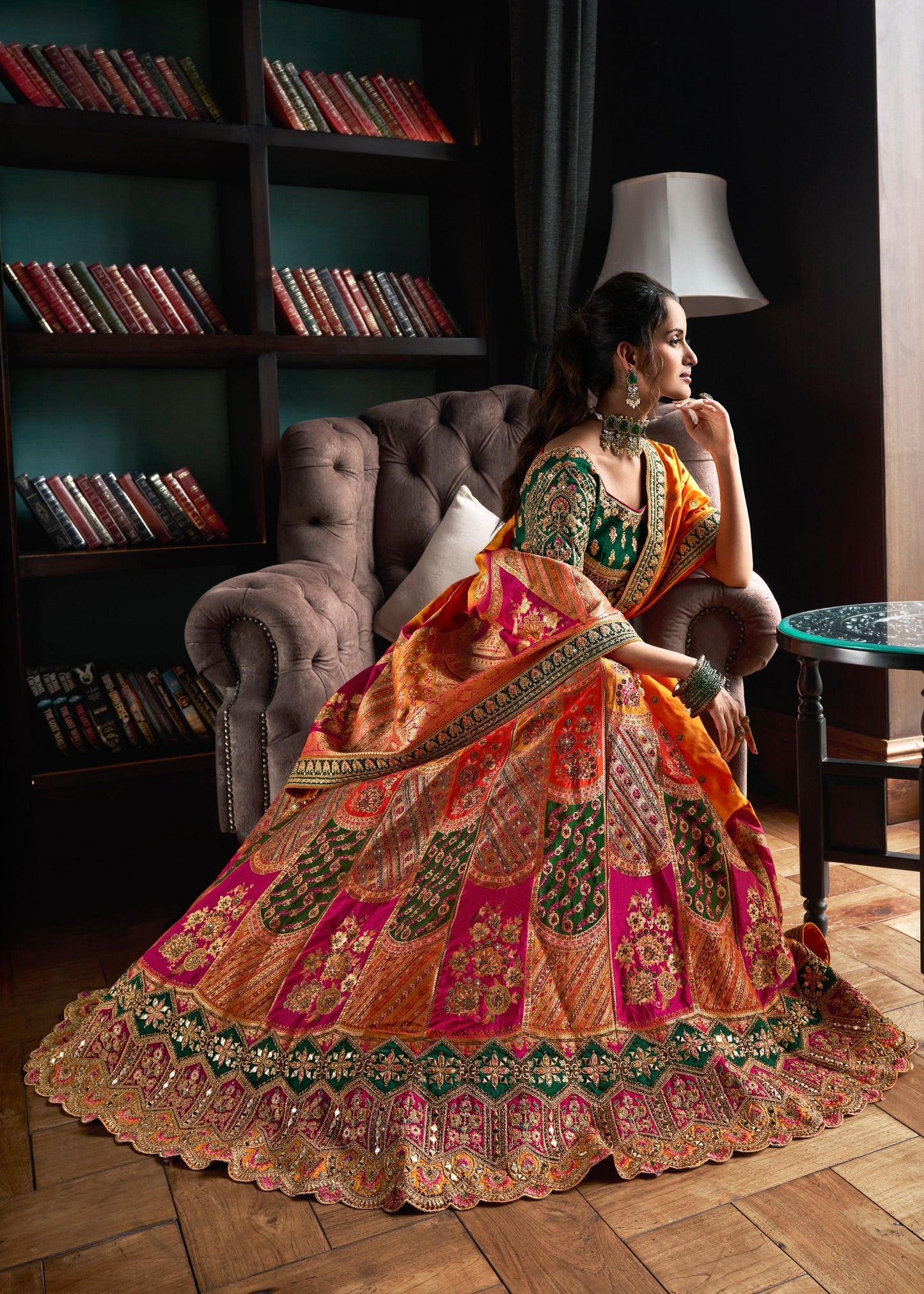Yellow banarasi silk bridal lehenga choli in usa online shopping for Indian bride.