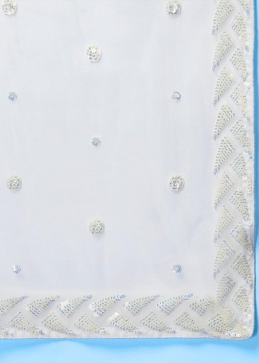 Off White Sequins Work Net Bridesmaids Lehenga Choli