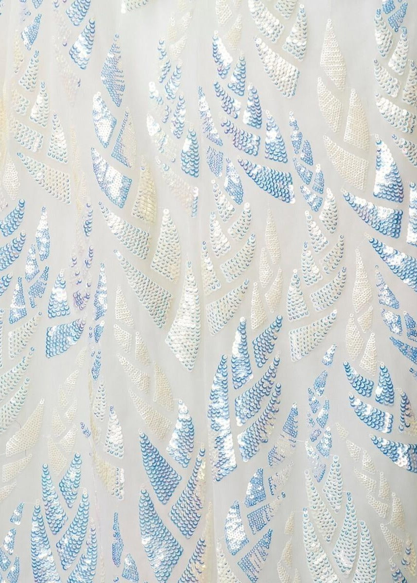 Off White Sequins Work Net Bridesmaids Lehenga Choli