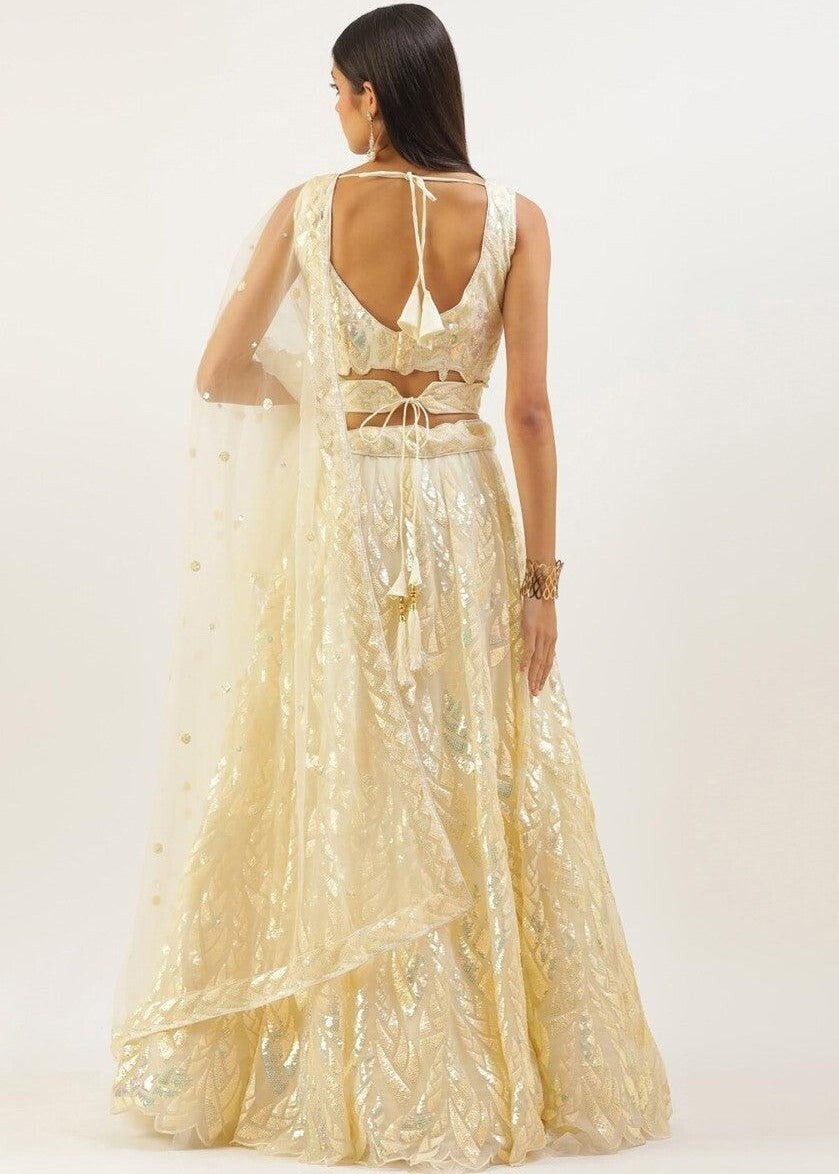 Cream Sequins Work Net Bridesmaids Lehenga Choli