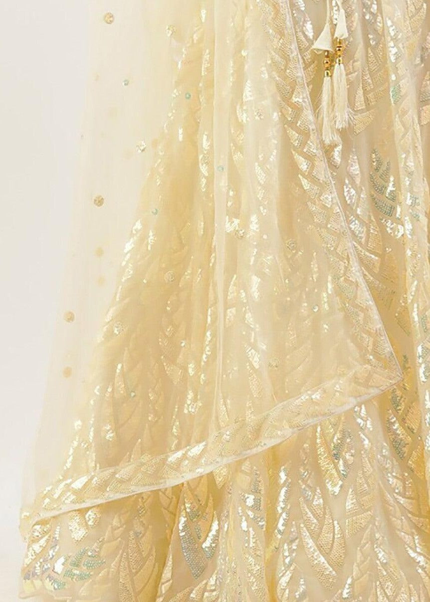 Cream Sequins Work Net Bridesmaids Lehenga Choli