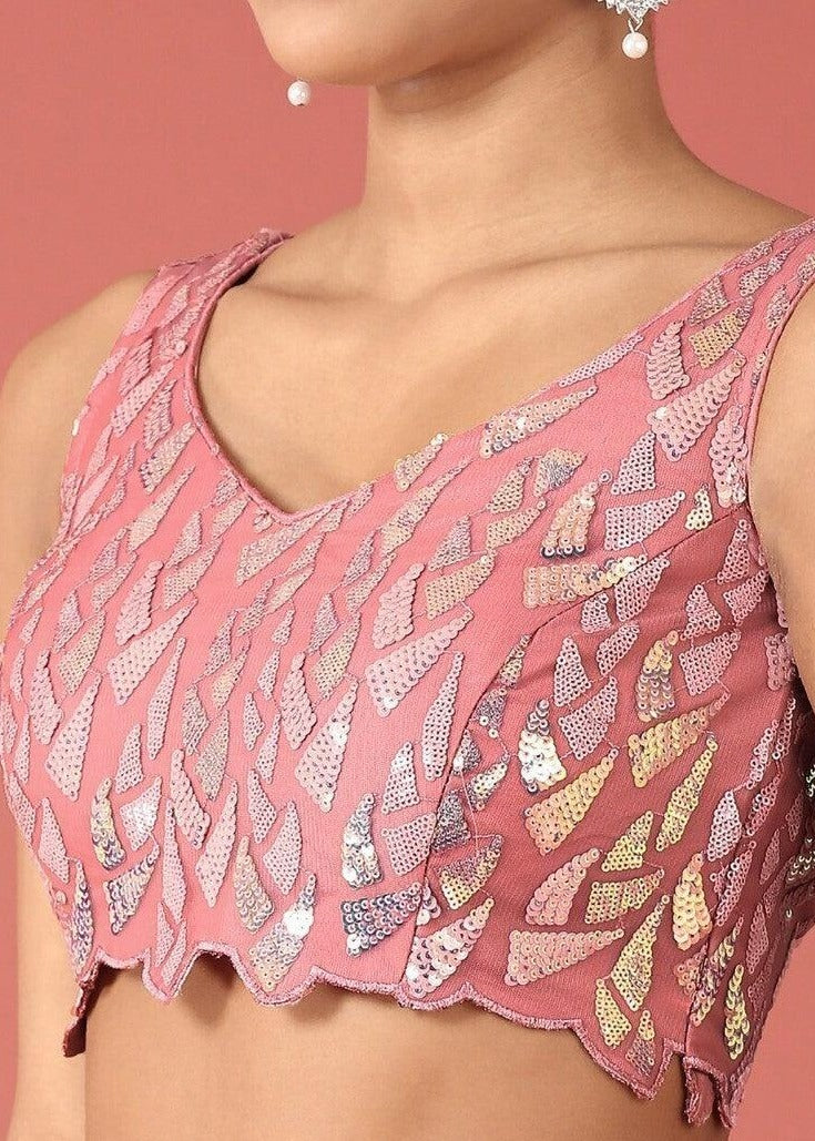 Pastel Pink Sequins Work Net Bridesmaids Lehenga Choli