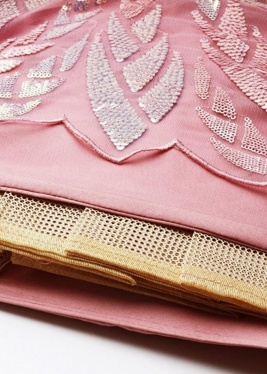 Pastel Pink Sequins Work Net Bridesmaids Lehenga Choli