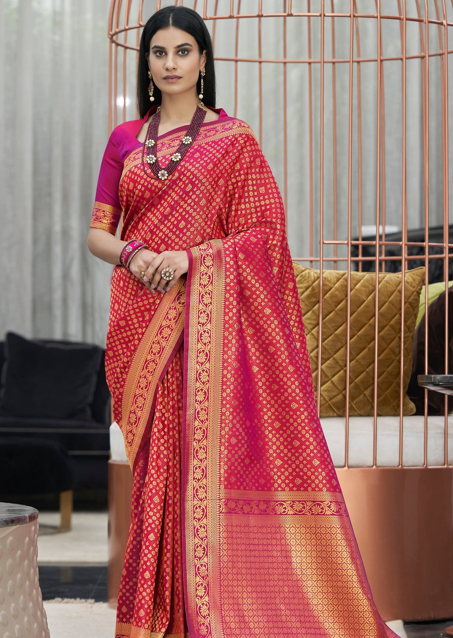 Kamalam: Pure Katan Silk Banarasi Handloom Red Saree