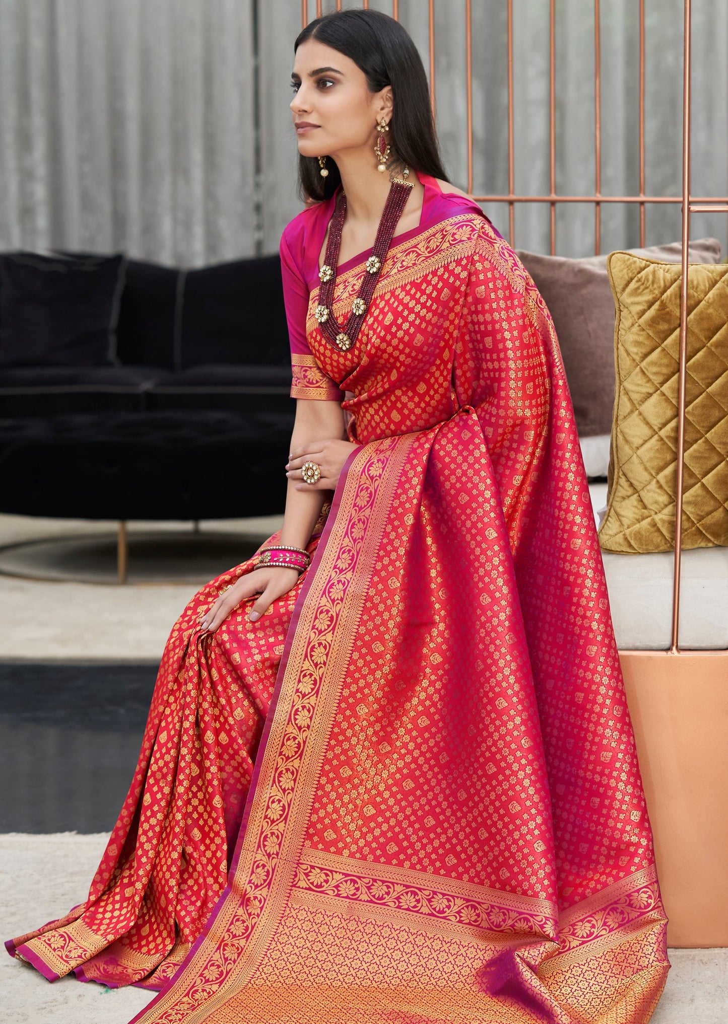 Kamalam: Pure Katan Silk Banarasi Handloom Red Saree
