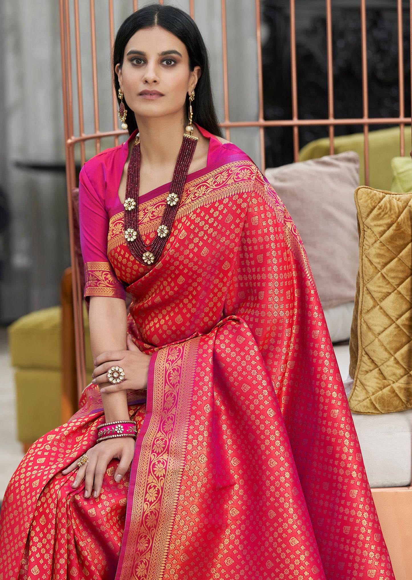 Kamalam: Pure Katan Silk Banarasi Handloom Red Saree