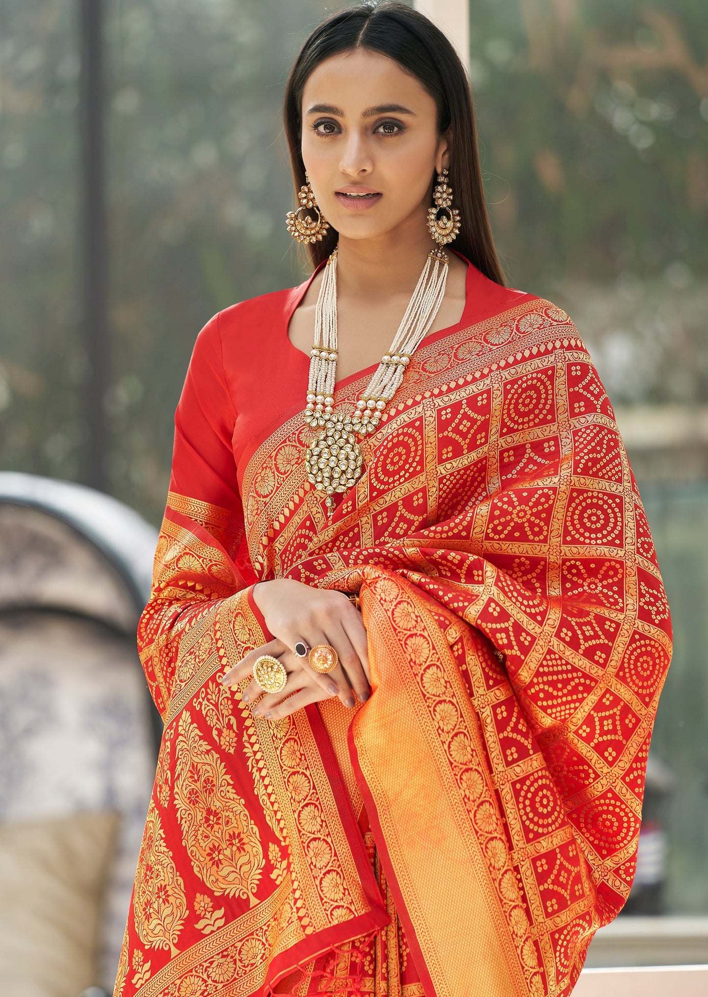 Bandhej Banarasi Handloom Silk Red Saree