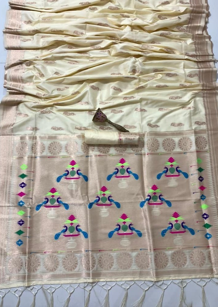 White Paithani saree