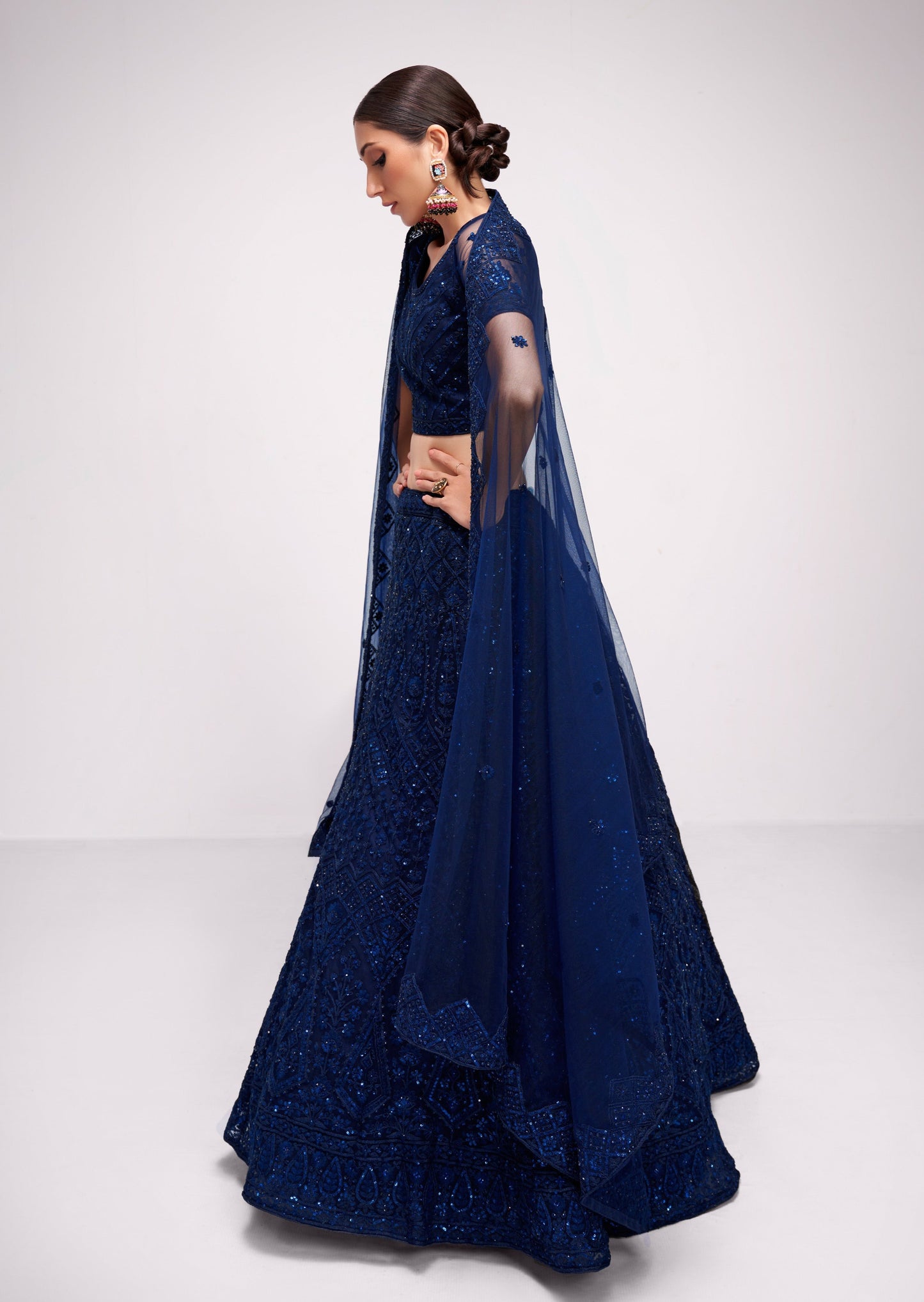 Royal Blue Net Lehenga