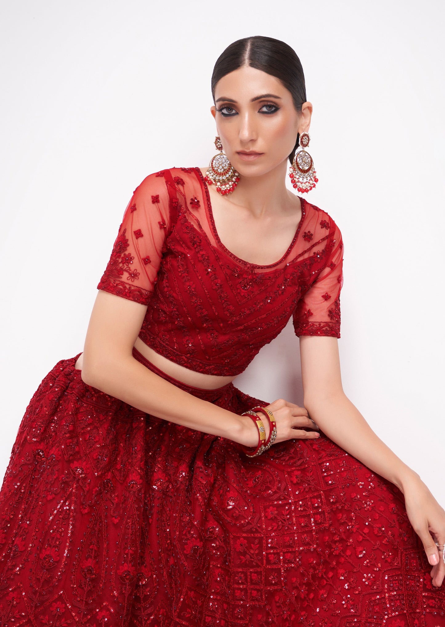 Red Net Bridal Lehenga Choli