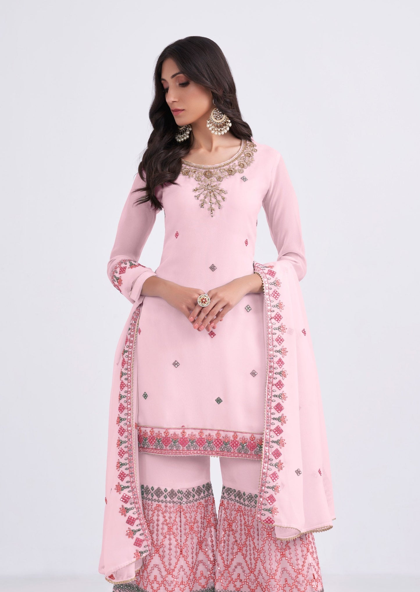 Pastel Pink Georgette Sharara Suit