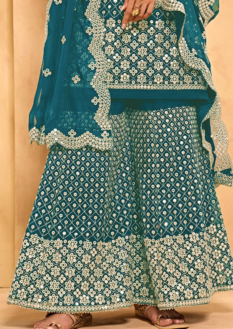 Firozi Blue Georgette Sharara Suit