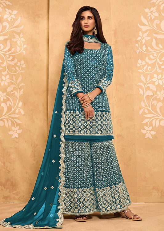 Firozi Blue Georgette Sharara Suit