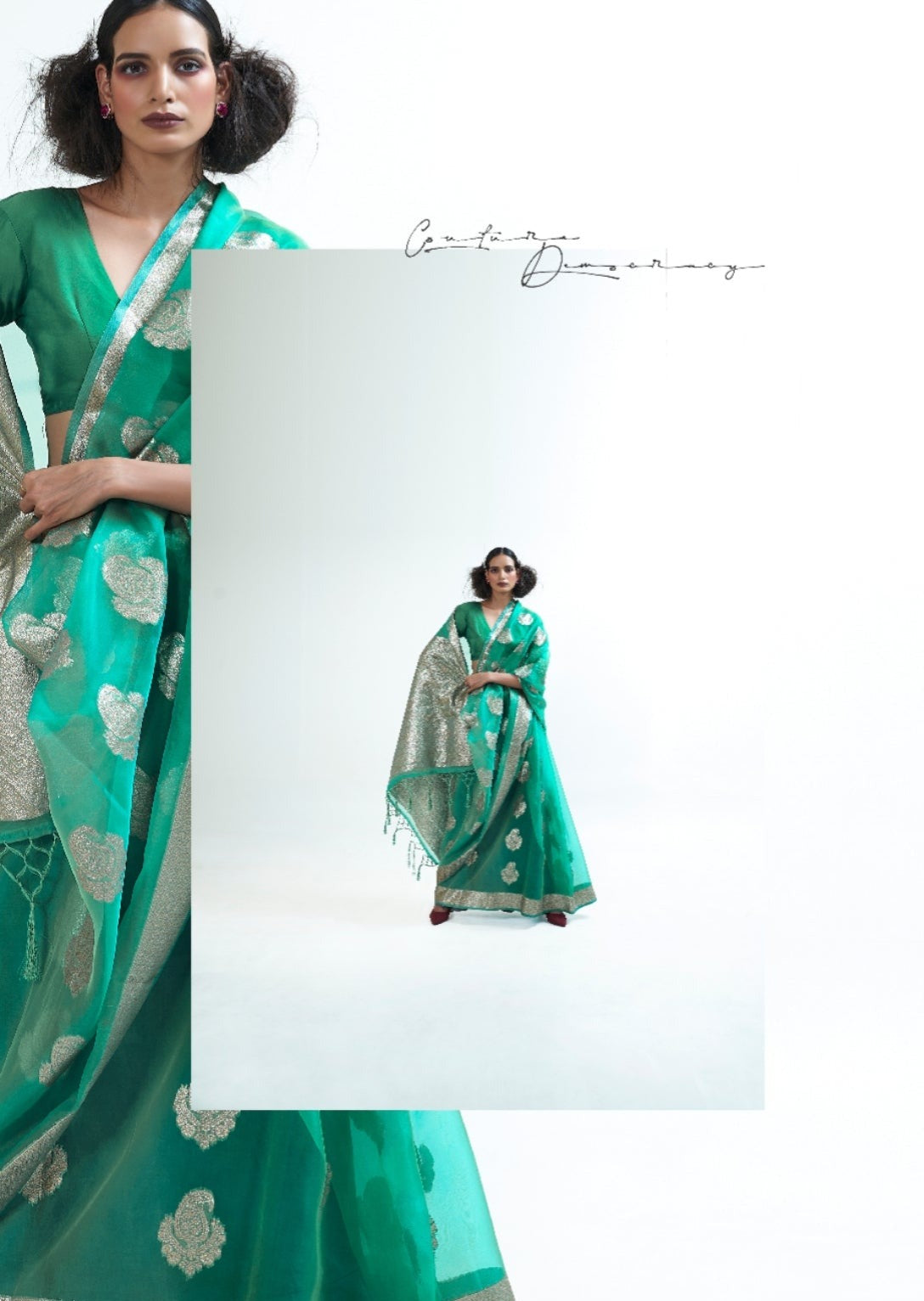 Pure Organza Handloom Green Bridal Saree