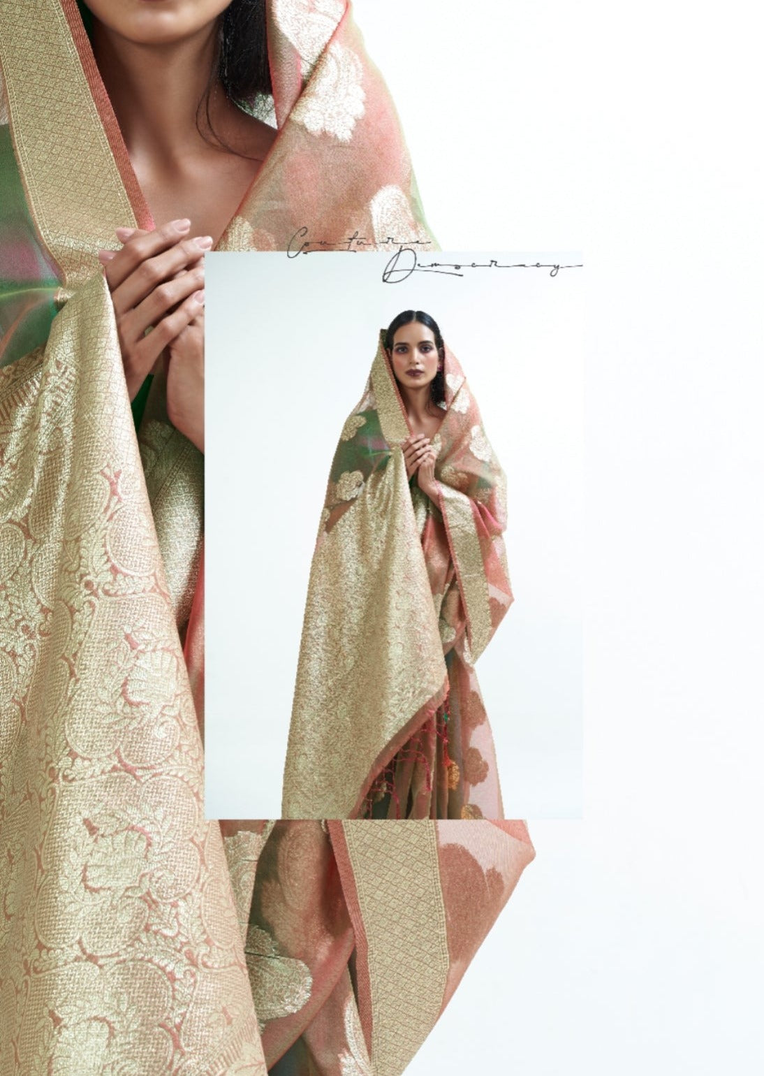 Pure Handloom Organza Bridal Rust Brown Saree