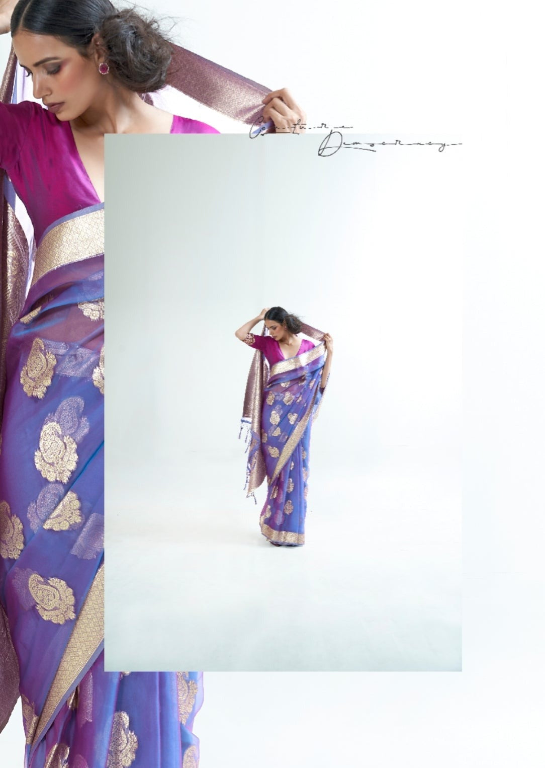 Pure Handloom Organza Bridal Lavender Saree