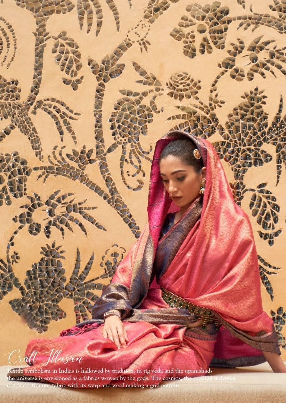 Blush Pink Kanjivaram Silk Saree with Contrasting Blouse