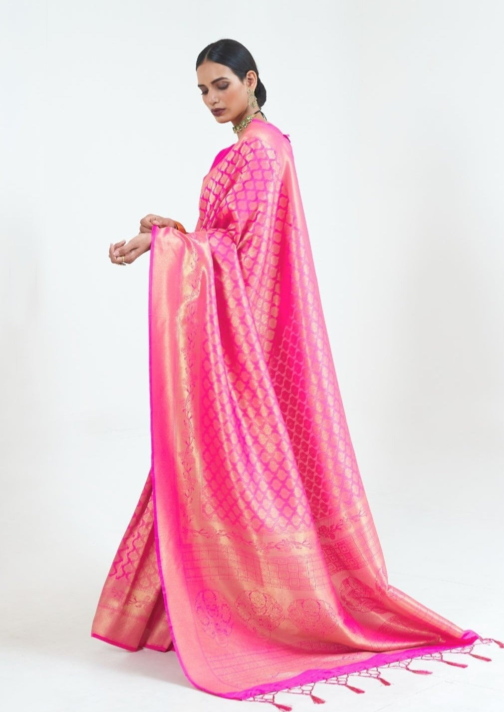 Pure Handloom Silk Pink Kanjivaram Saree