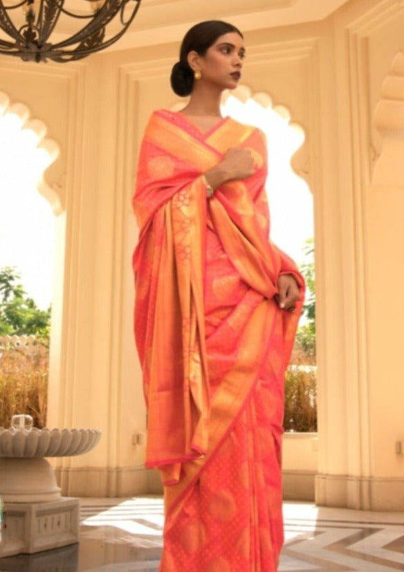 Handloom Banarasi Silk Orange Bridal Saree
