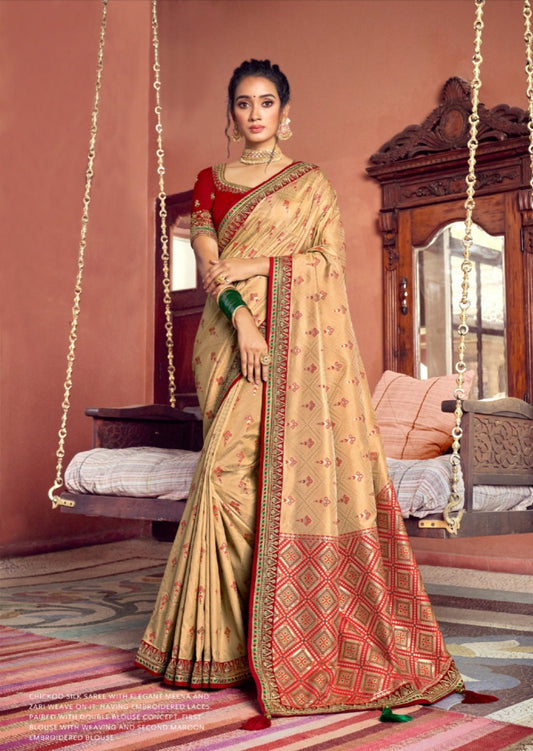 Pure Silk Beige Brown Saree