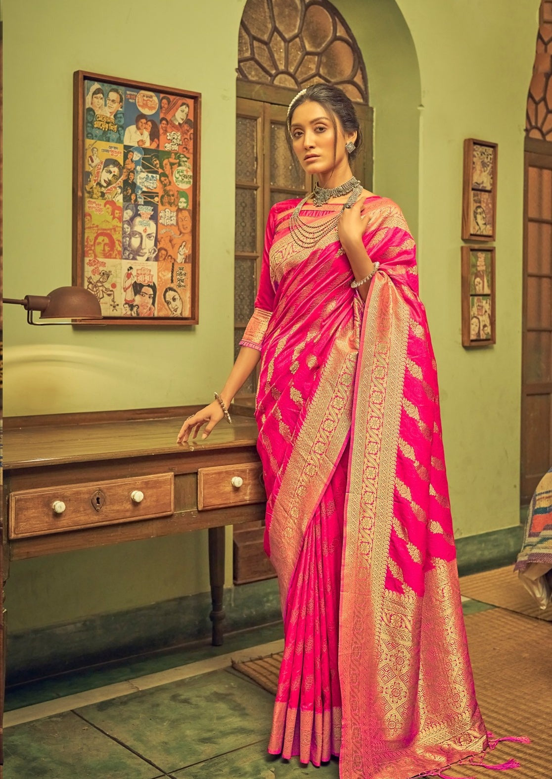 Soft Banarasi Silk Pink Bridal Saree