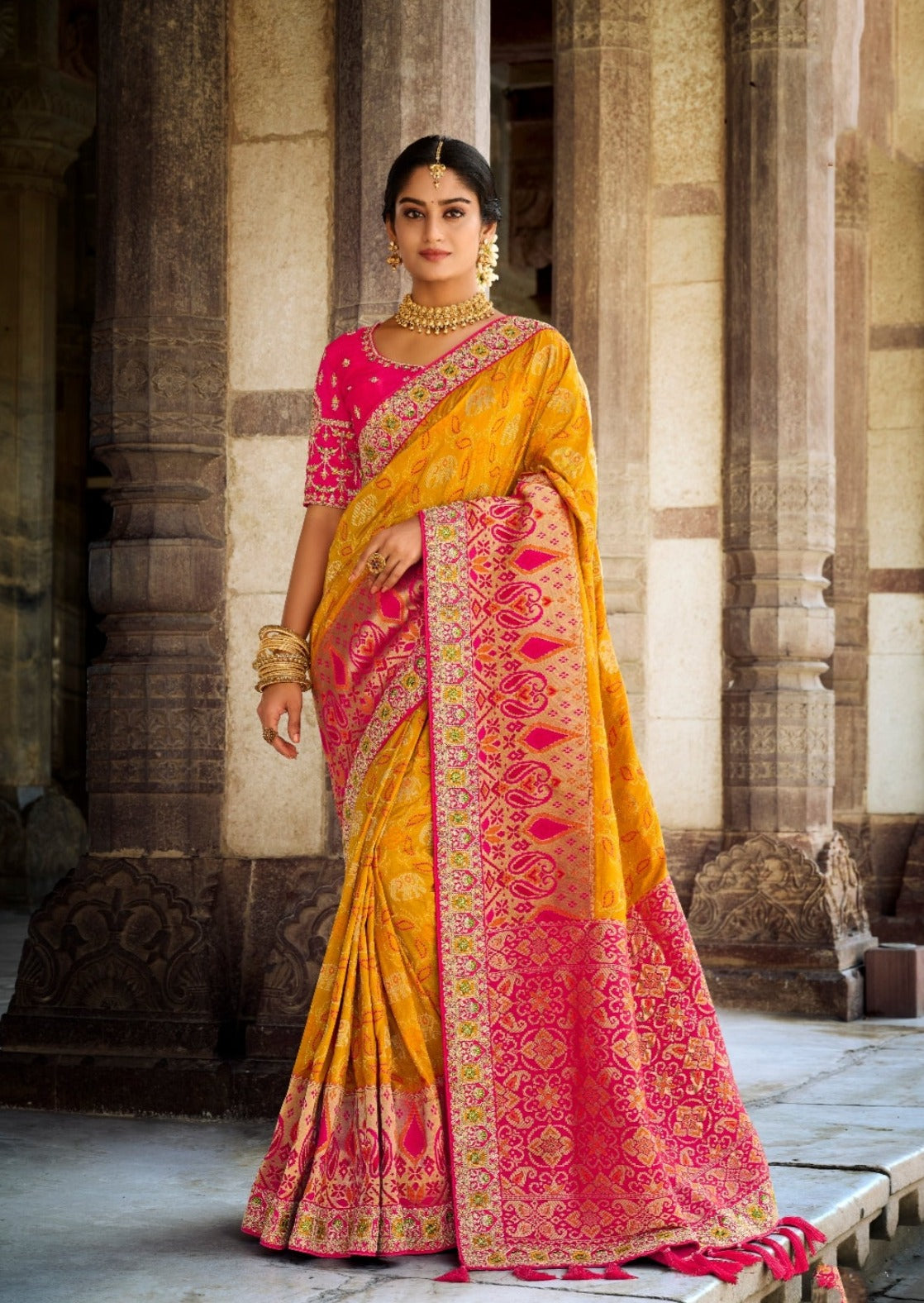 Banarasi Patola Silk Turmeric Yellow Bridal Saree