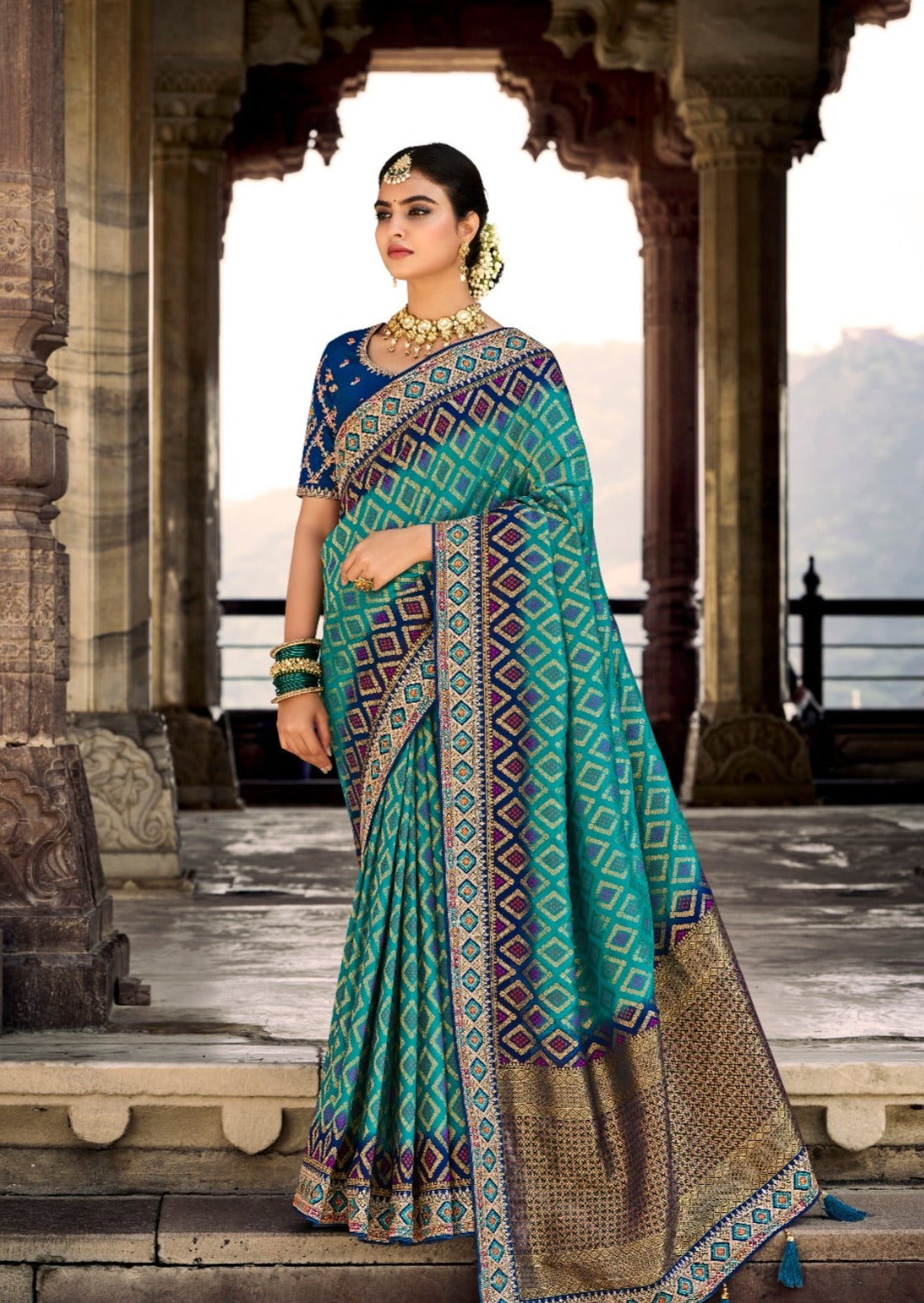 Banarasi Patola Silk Turquoise Blue Saree