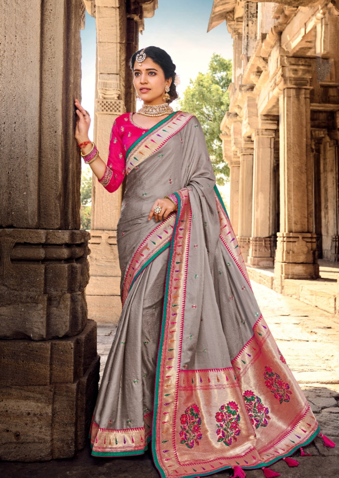 Grey Paithani saree