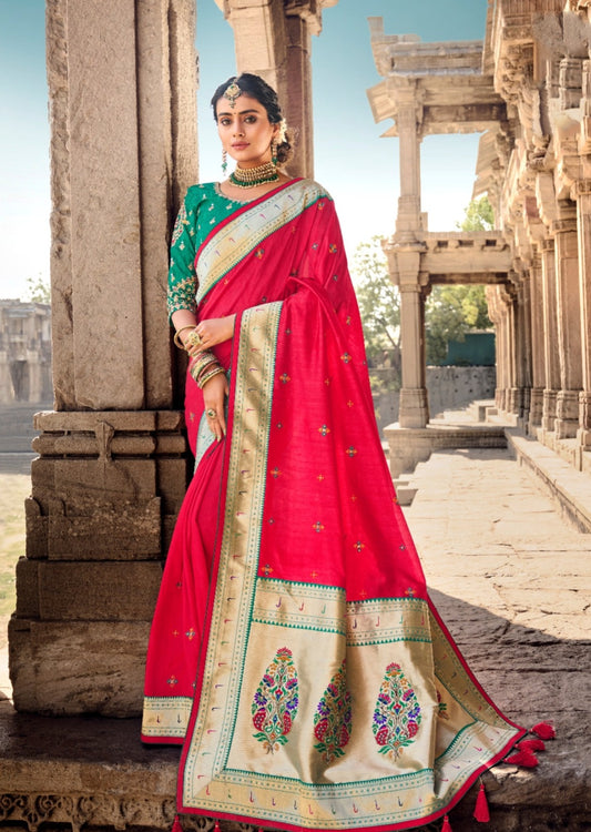 Cut Dana Work Red Paithani Silk Saree