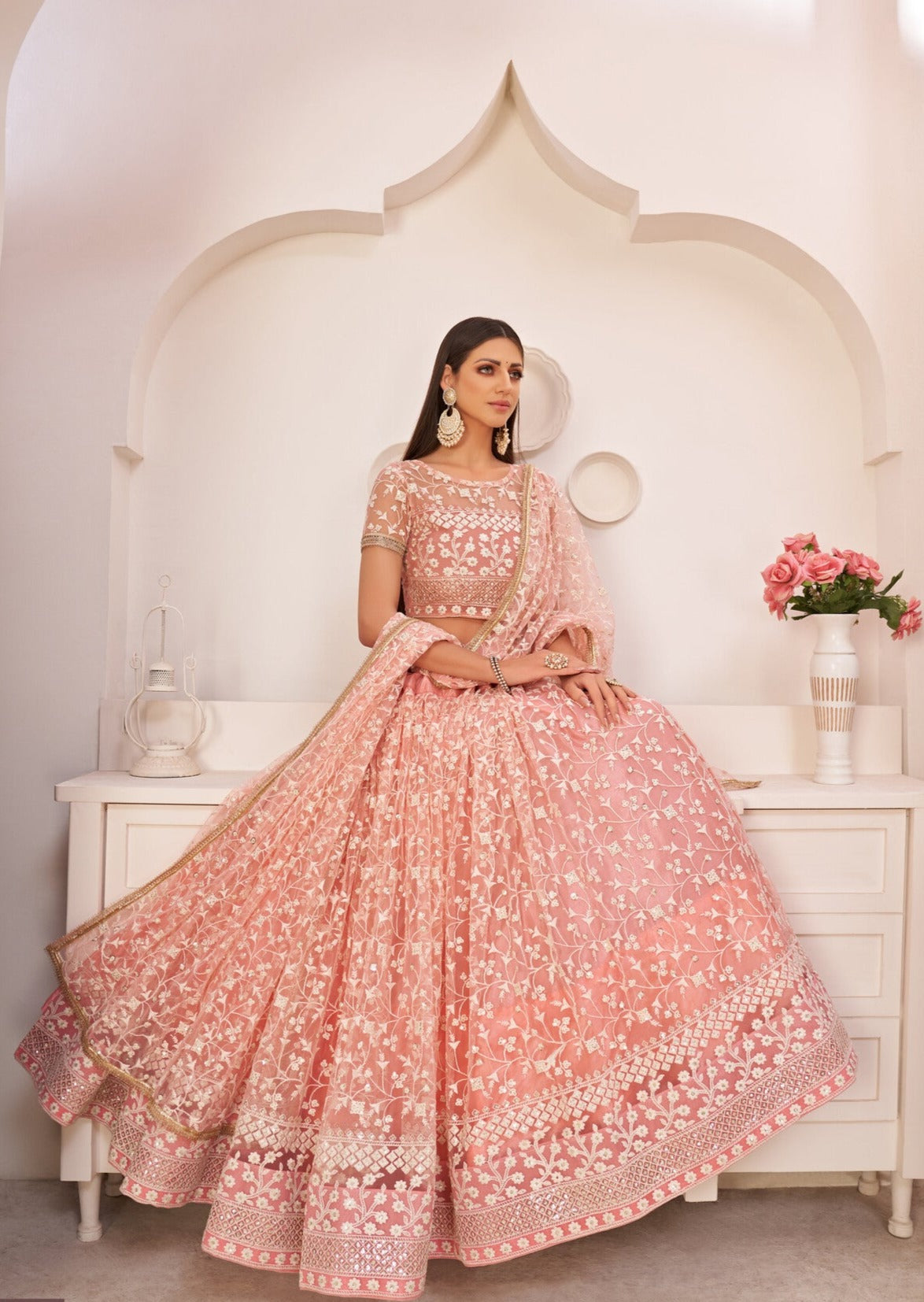 Luxury Peach Pink Lehenga Choli Online For Wedding USA UK UAE – Sunasa