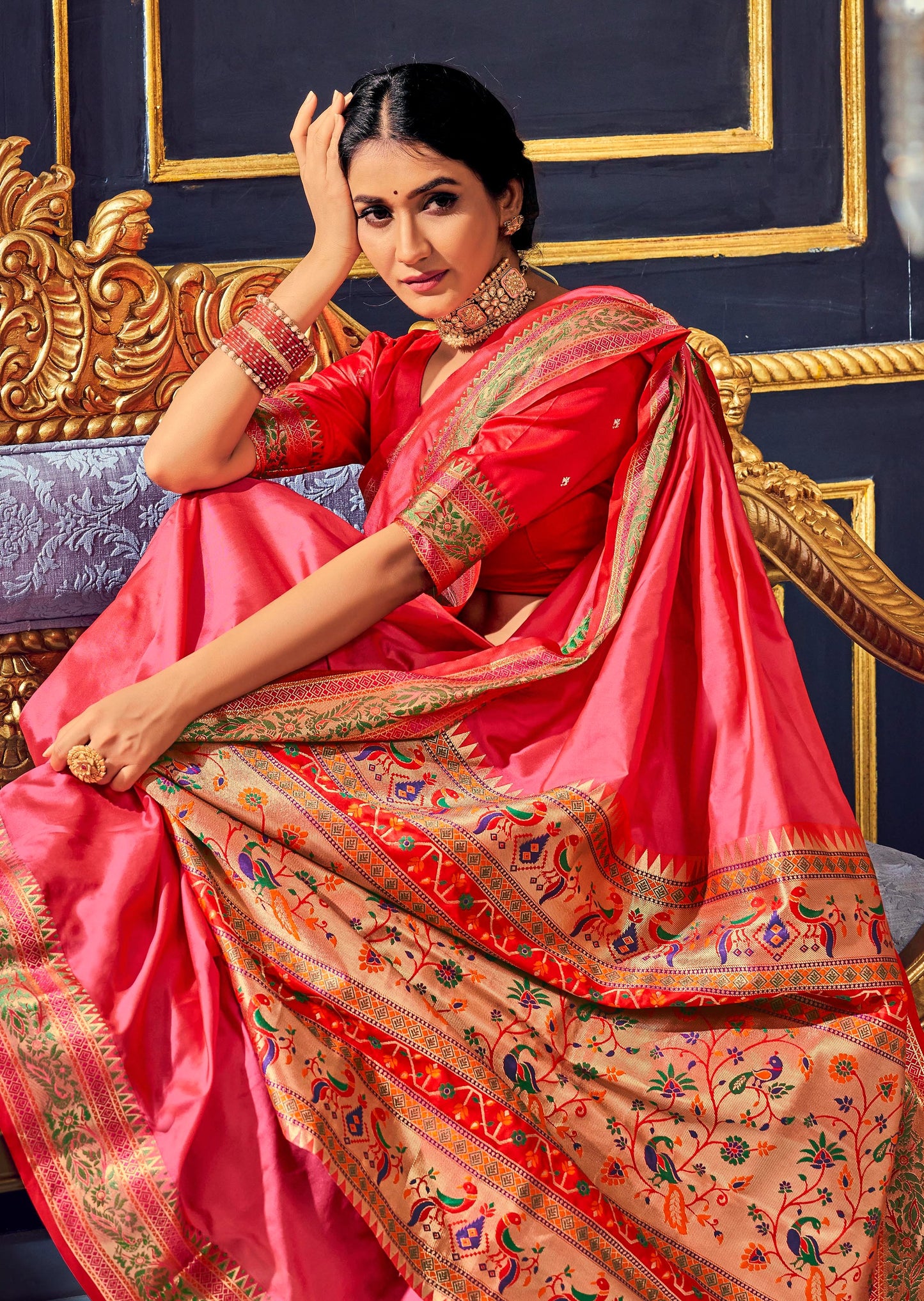Pure Paithani Silk Rose Pink Saree