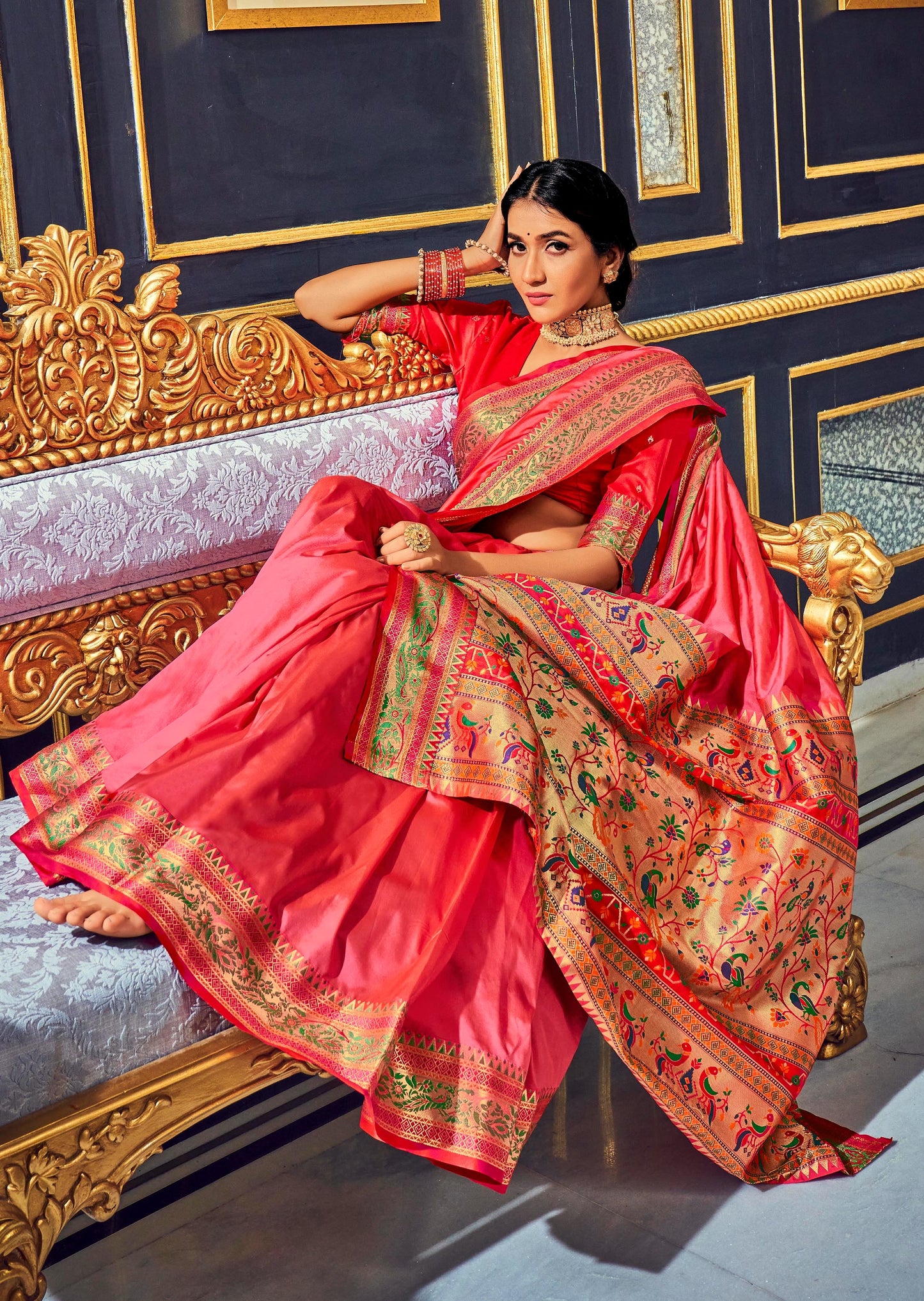 Pure Paithani Silk Rose Pink Saree