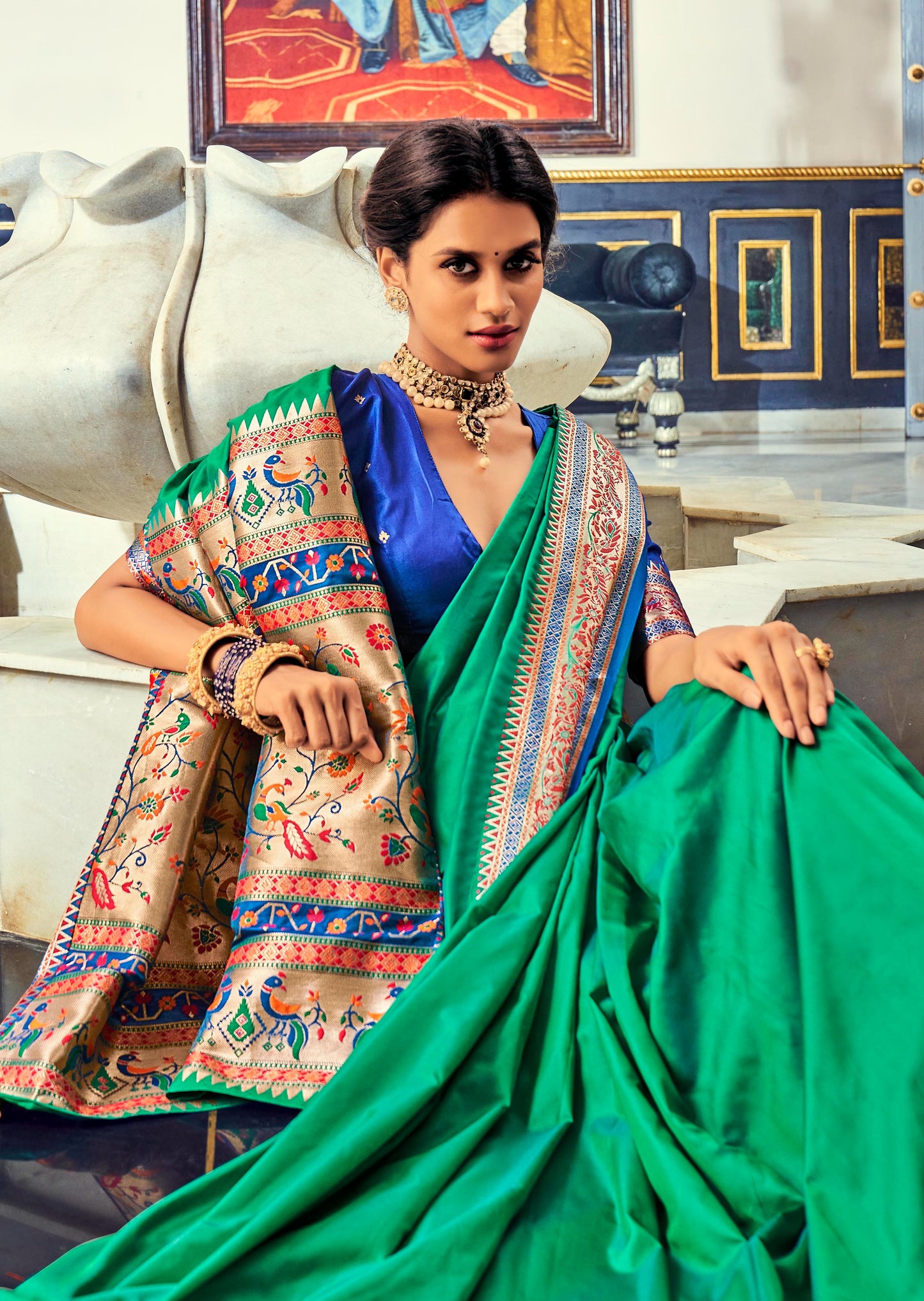 Pure Paithani Silk Emerald Green Saree