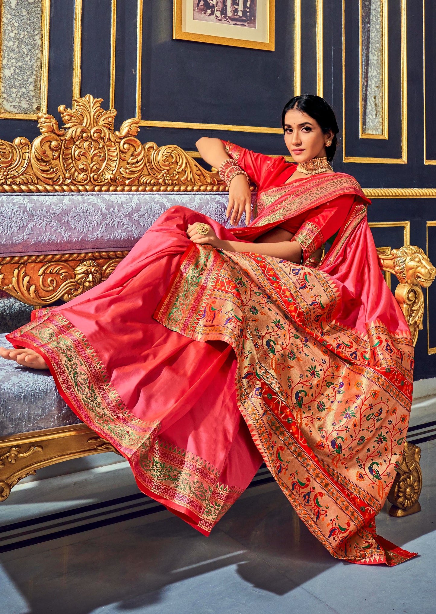 Pure Paithani Silk Rose Pink Saree