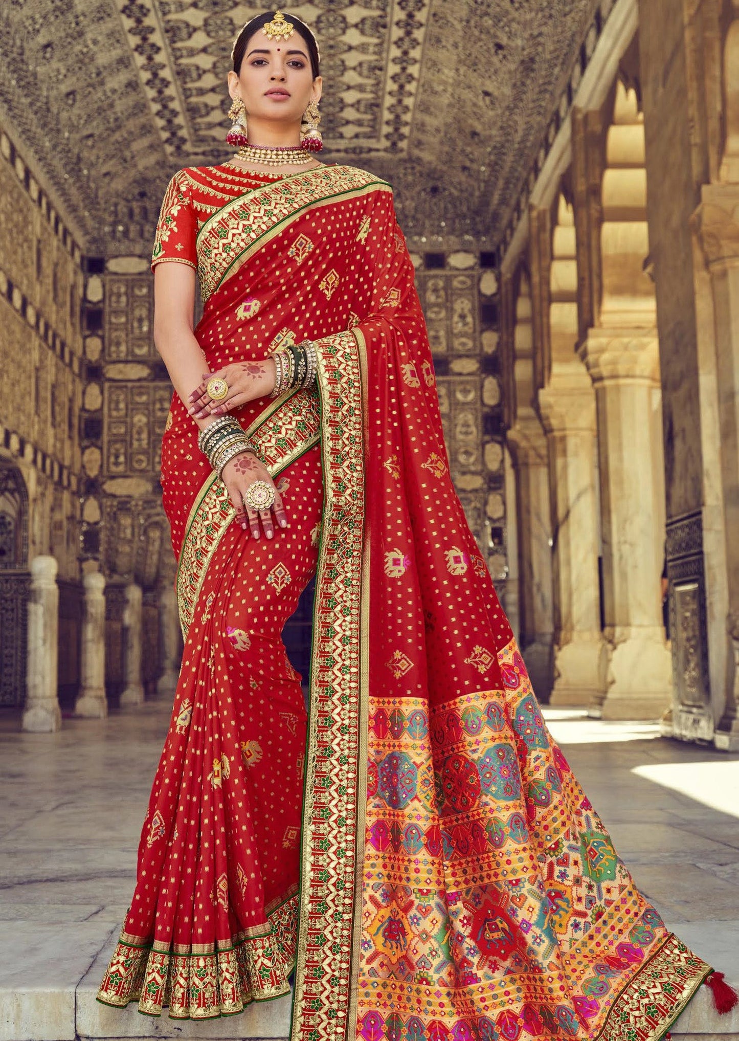Banarasi Patola Silk Scarlet Red Bridal Saree