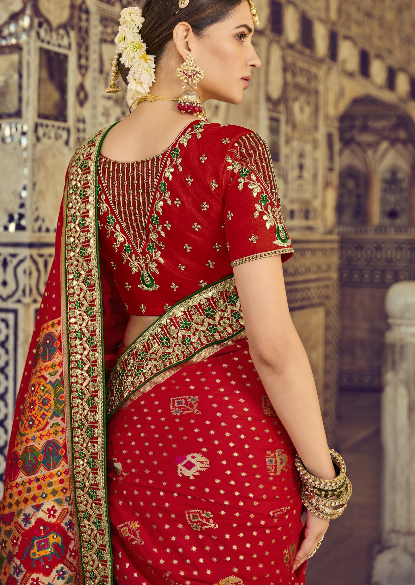Banarasi Patola Silk Scarlet Red Bridal Saree