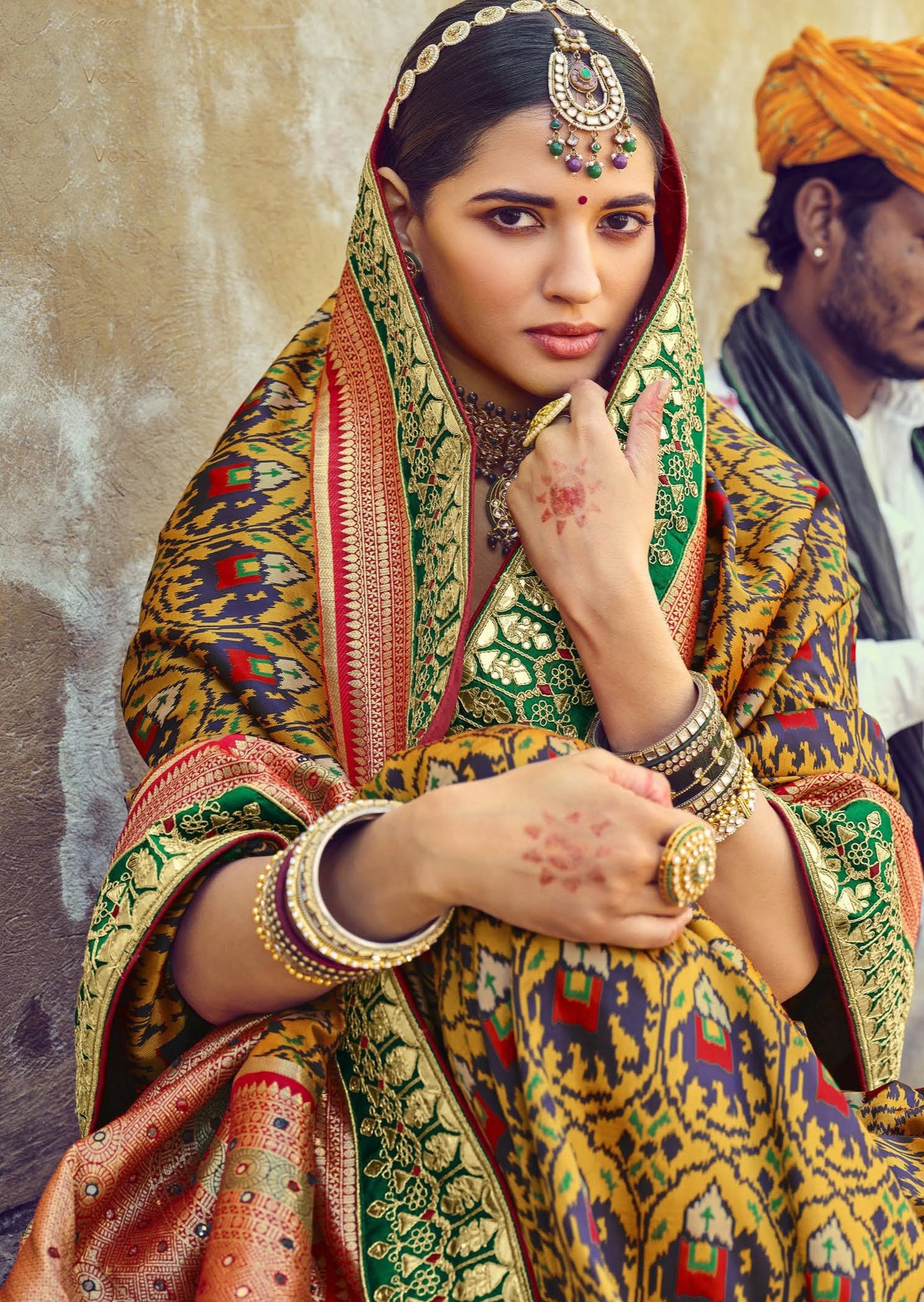 Double Ikkat Patan Patola Silk Yellow Bridal Saree
