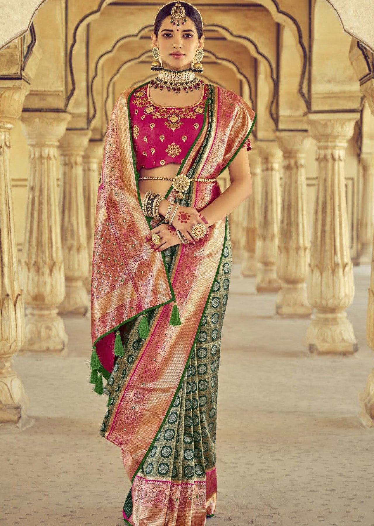 Banarasi Patola Silk Dark Green Bridal Saree
