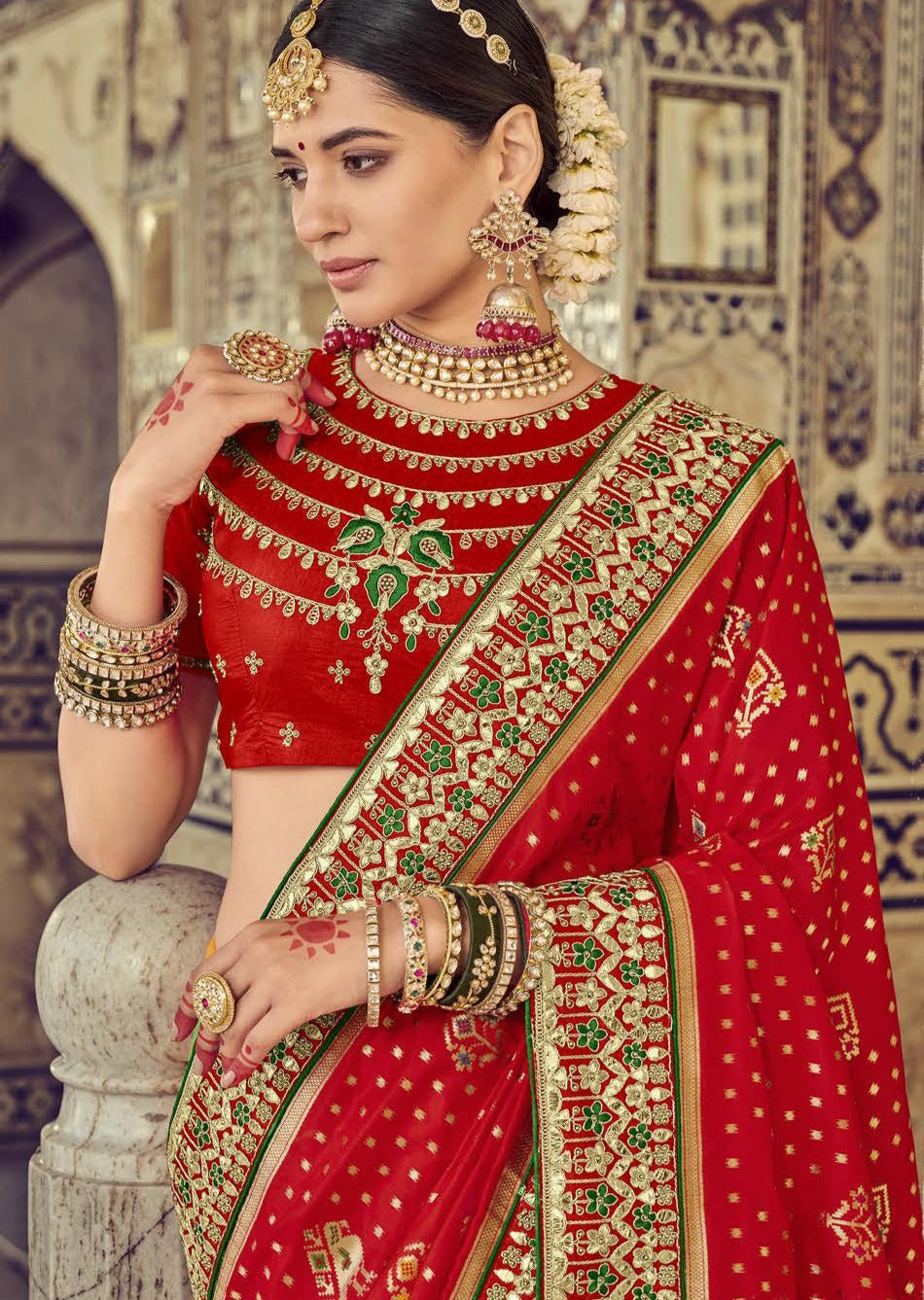 Banarasi Patola Silk Scarlet Red Bridal Saree